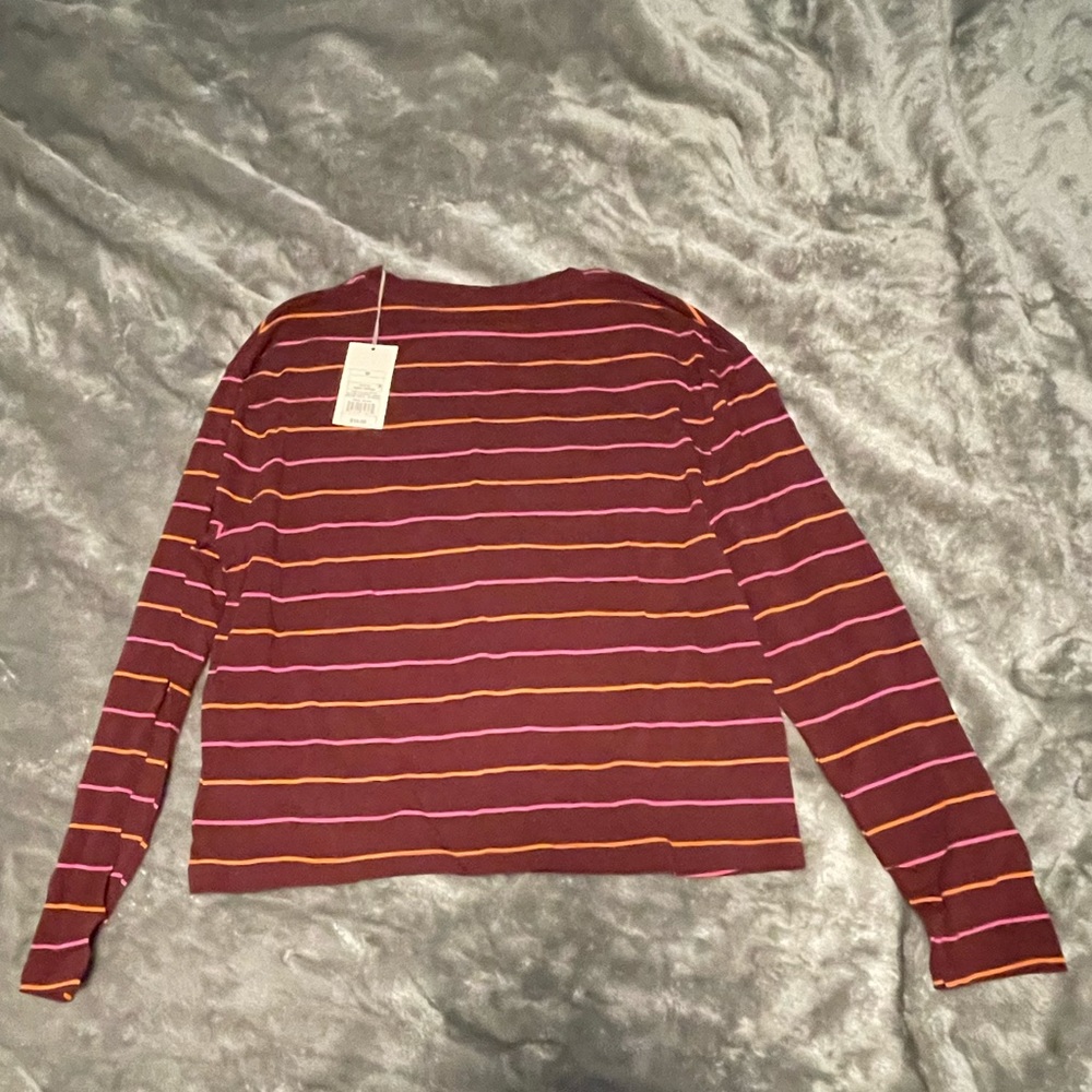 A New Day-Burgundy Stripe Long Sleeve Tee